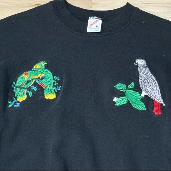 Vintage 90’s Jerzees Black Embroidered Bird Crewneck Sweatshirt Women’s Medium - Picture 3 of 4